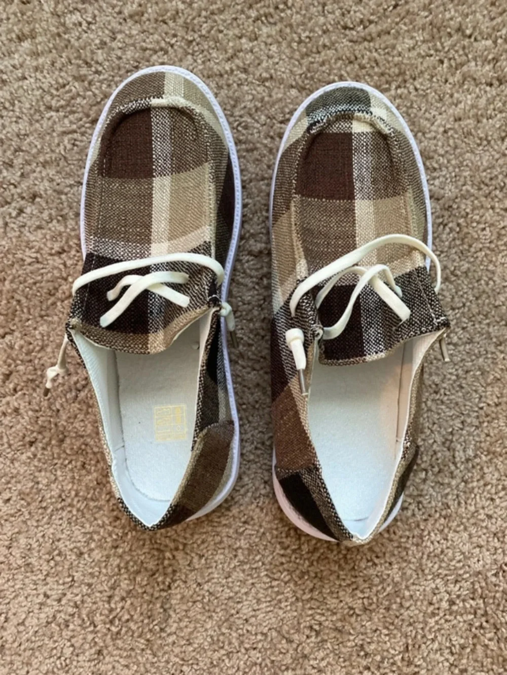 SHEIN Brown and Cream Plaid Slip-On Sneakers